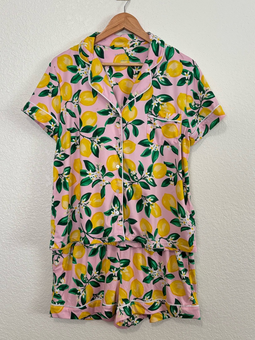Draper James Lemon Print Pajama Set Pink Lemon Sleepwear Med Coastal Cottagecore